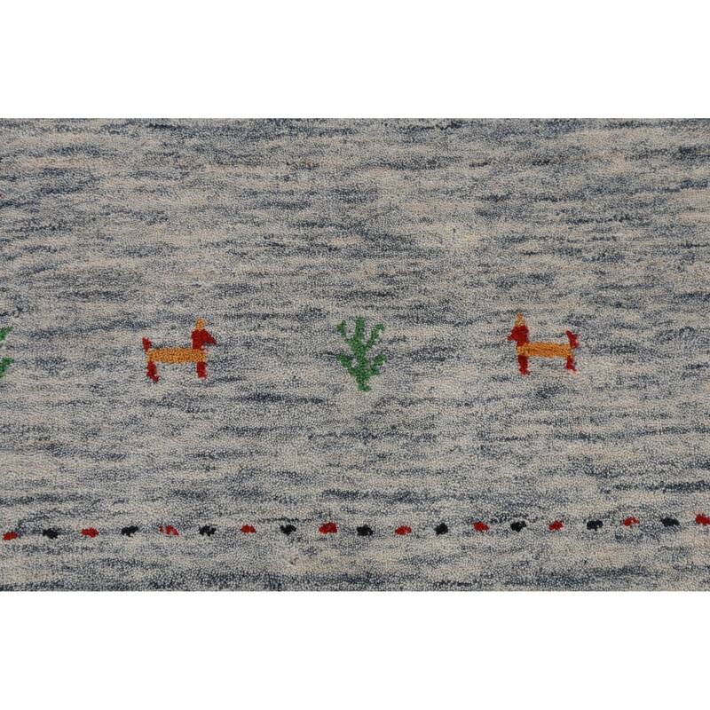 Hand Knotted Oriental 100% Wool Carpet Tribal Stripe Beige & Ivories Gabbeh Area Rug - 4' 9'' X 3' 0''