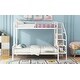 preview thumbnail 4 of 5, White Metal Twin over Full Bunk Bed Frame with Built-in Open Wardrobe, Storage Staircase and Guardrails for Kids, Teens