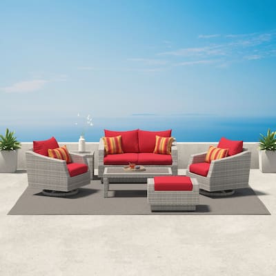 Cannes Deluxe 6 Piece Outdoor Patio Love & Motion Club Chairs Set
