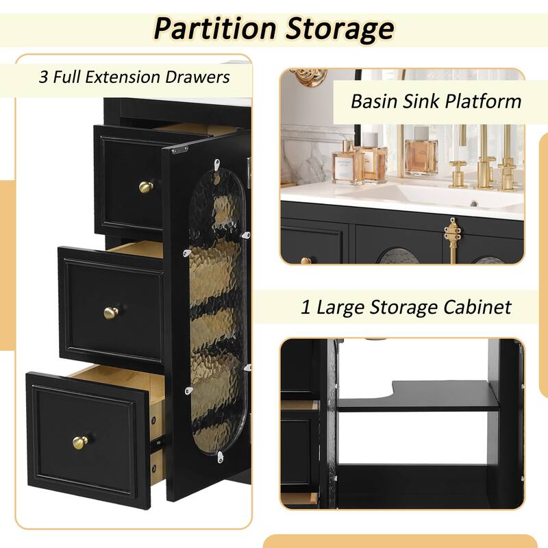Bathroom Vanity with Sink, Freestanding Bathroom Storage Cabinet, Bathroom Vanity Set with 2 Soft Close Glass Doors & 3 Drawers