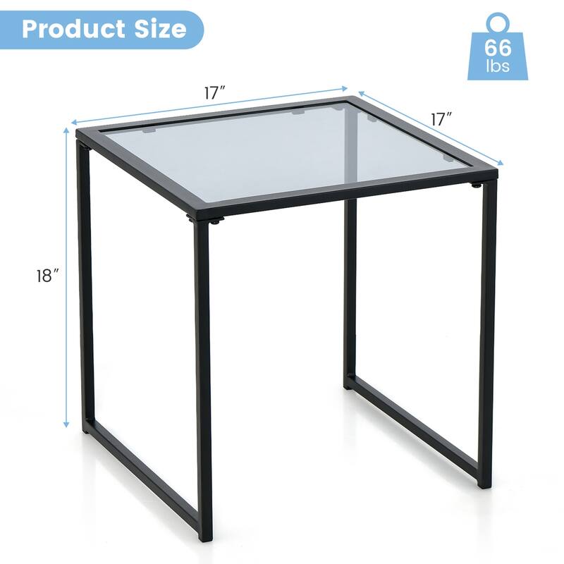 17" Outdoor Garden Patio Side Table Tempered Glass End Coffee Table