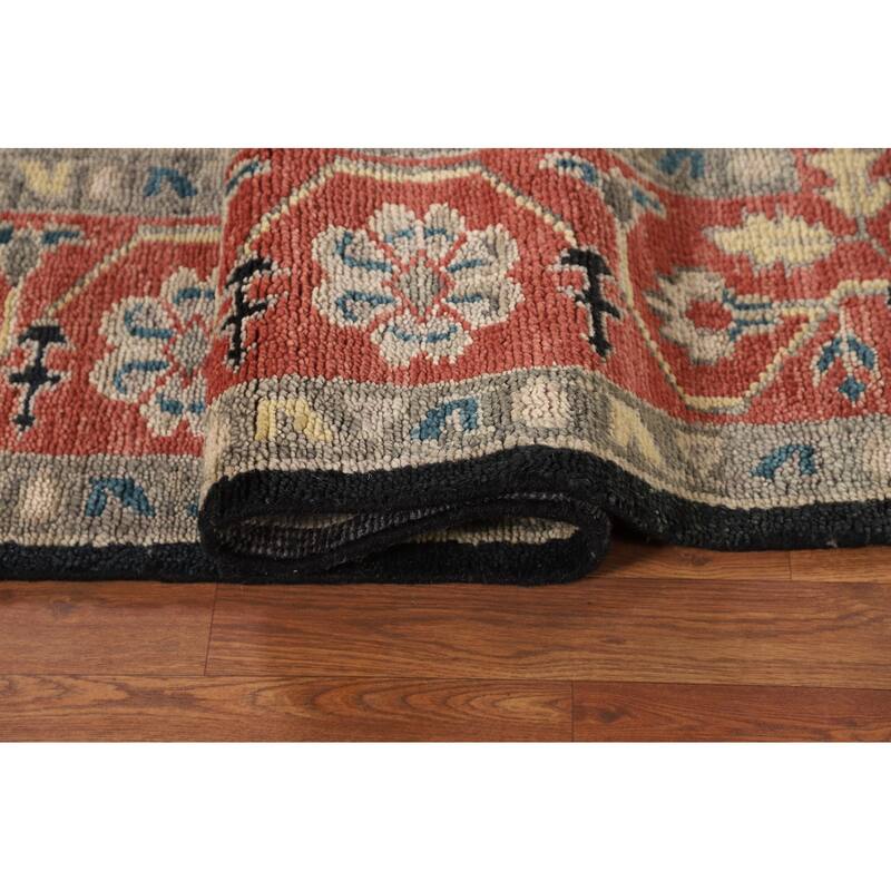 Black Geometric Heriz Serapi Indian Area Rug Hand-Knotted Wool Carpet - 7'11" x 9'9"