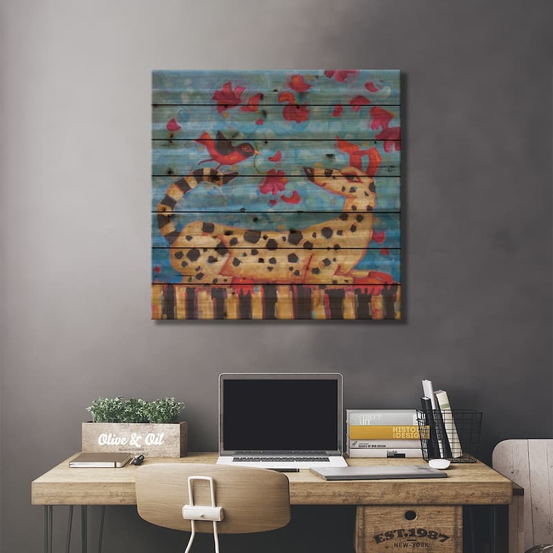 Diversions In Blue Print On Wood by Cindy Revell - Multi-Color