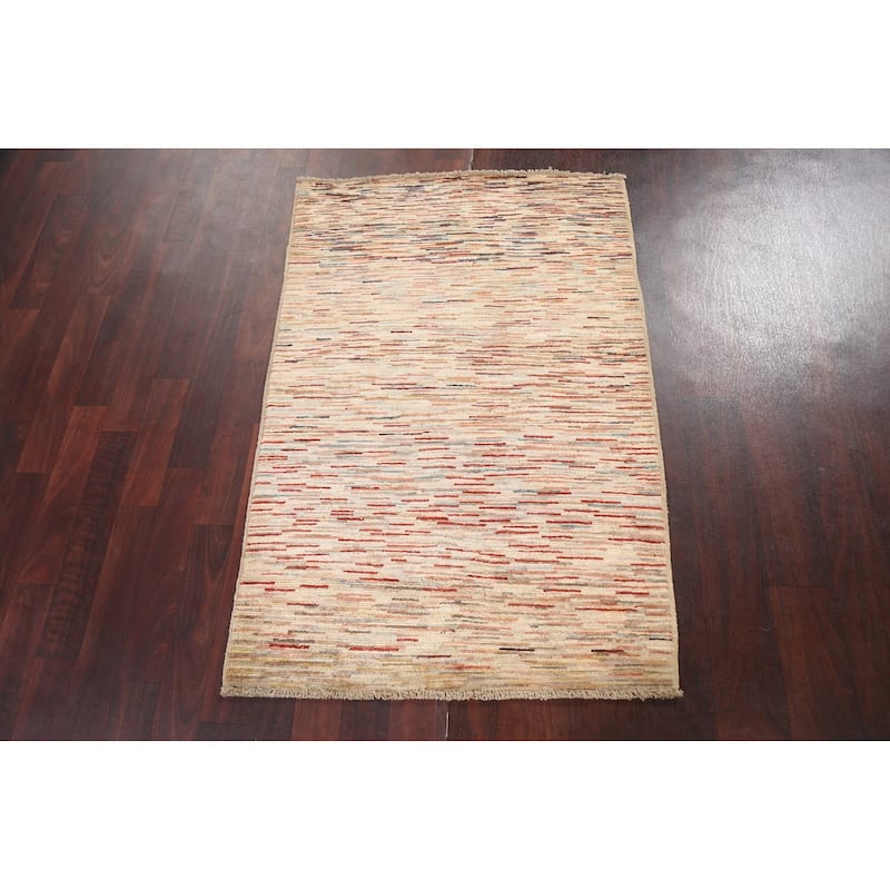 Contemporary Wool Gabbeh Kashkoli Oriental Area Rug Handmade Carpet - 2'9" x 4'0"
