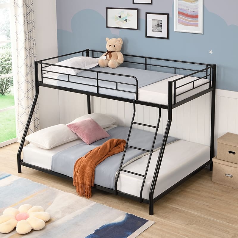 Twin over Full Metal Bunk Bed with Ladder and Fence for Kids