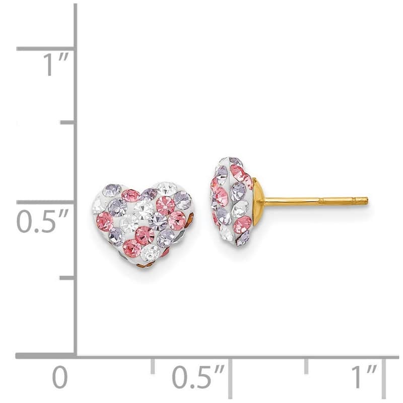 Curata 14k Yellow Gold Polished Multicolored Crystal 8mm Love Heart Post Earrings Measures 7x8mm Wide