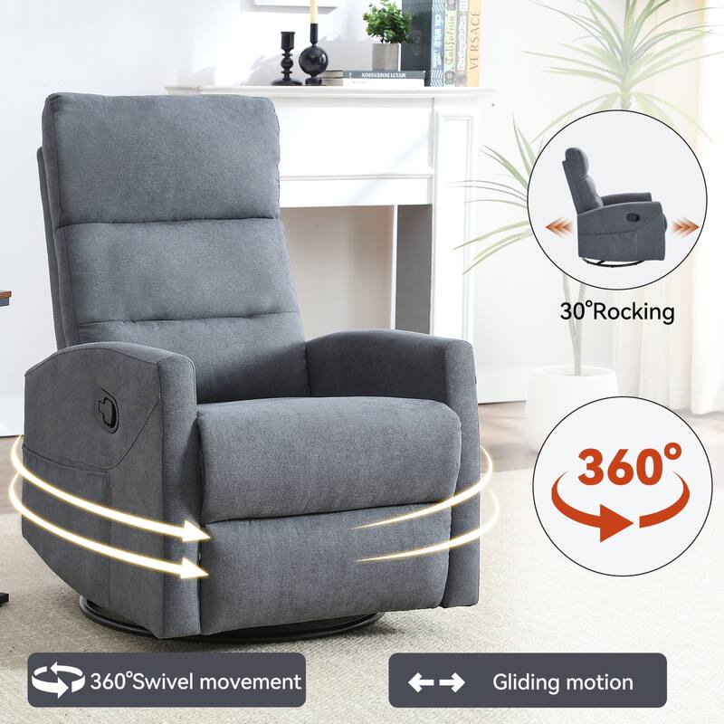 Roomfitters Swivel Rocker Recliner Chair Manual 360 Degree Glider Lounge Sofa Padded Fabric Armchair for Living Room