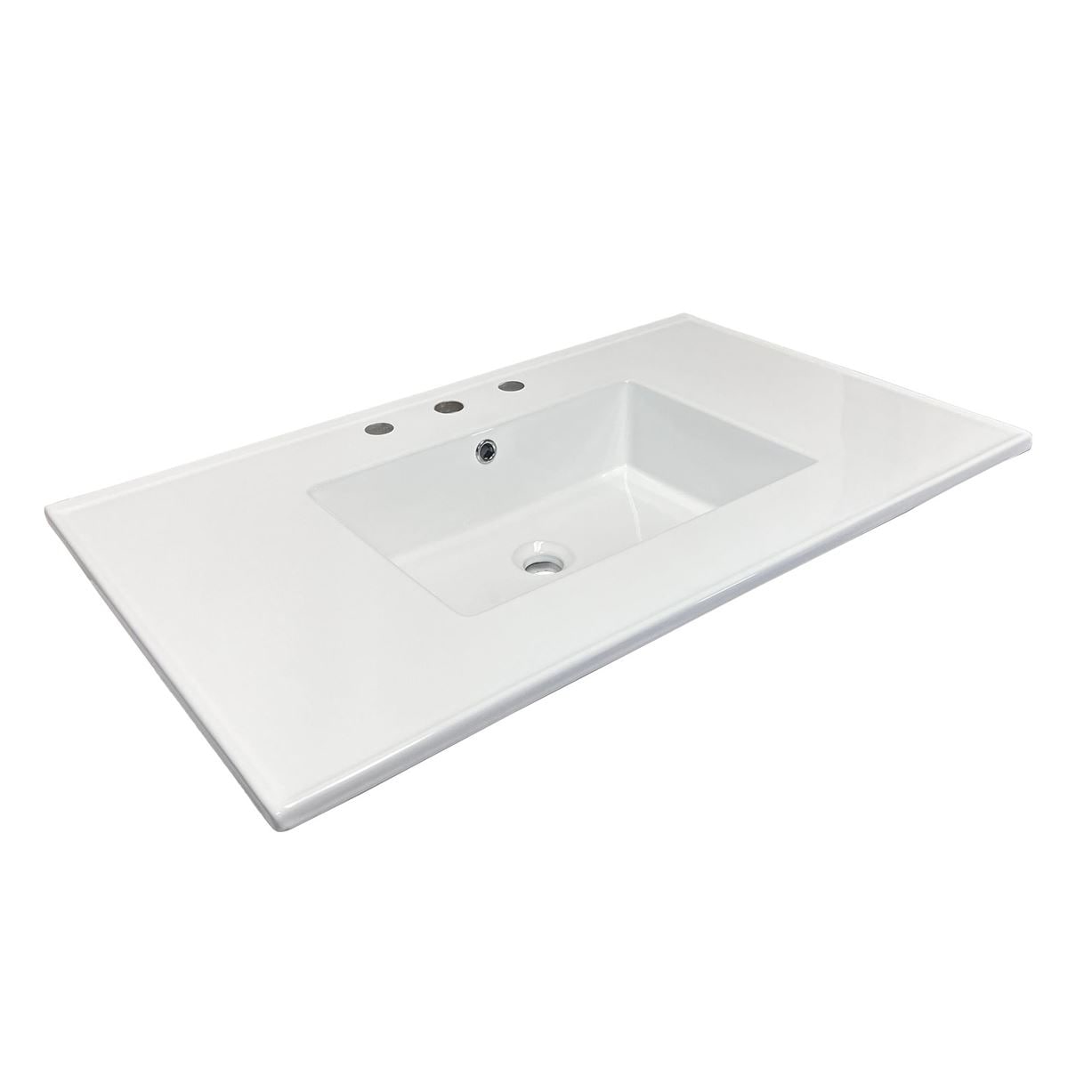 37 in. Single sink Vitreous China top with 3-faucet holes