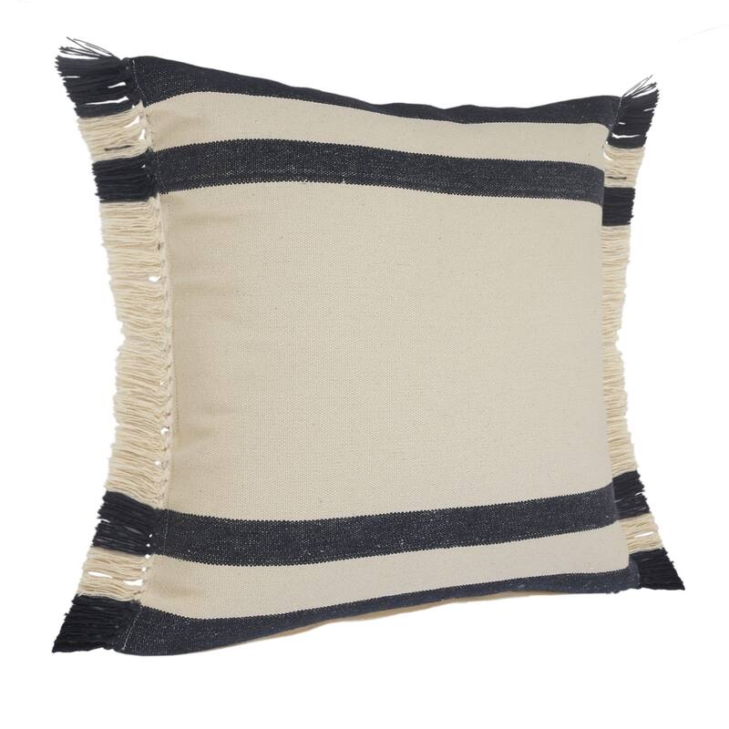 20" Blue and White Double Border Striped Square Throw Pillow