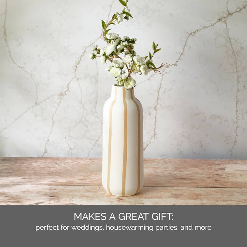 Elements Sand Stripe Stoneware Vase, 13 Inch