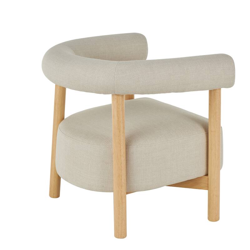 Beige Polyester Curved Back Mid Century Modern Round Boucle Living Room Accent Chair with Wood Frame