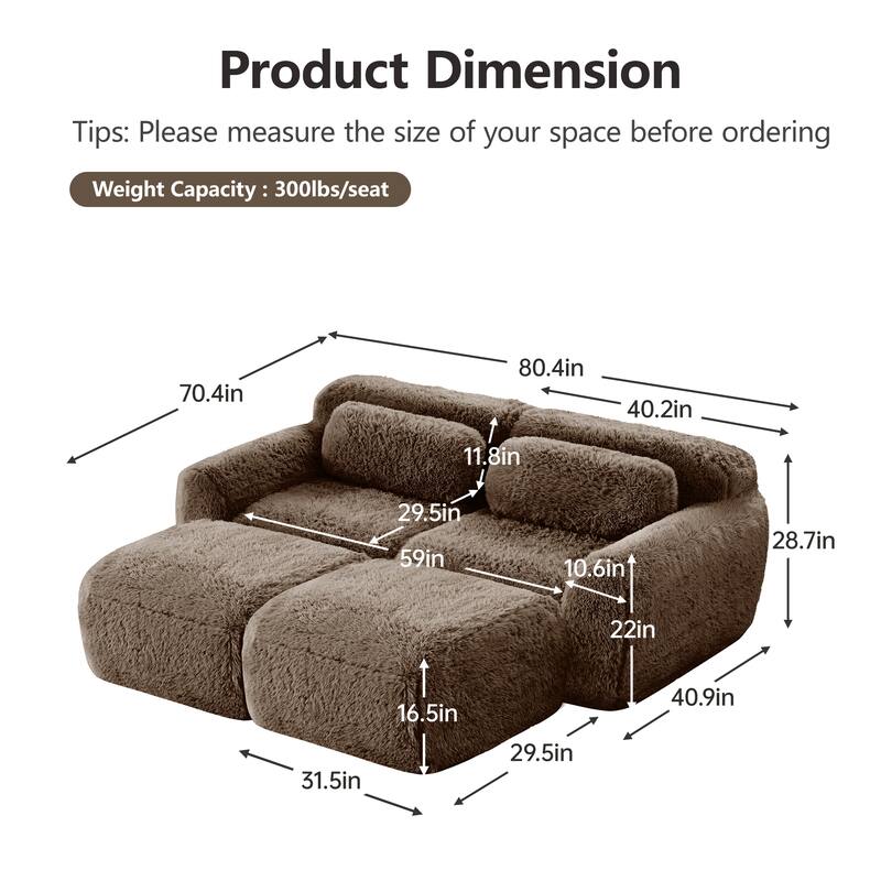 Homy Casa Chocolate Plush Fabric Non-Slip Modular Floor Sofa Sectional