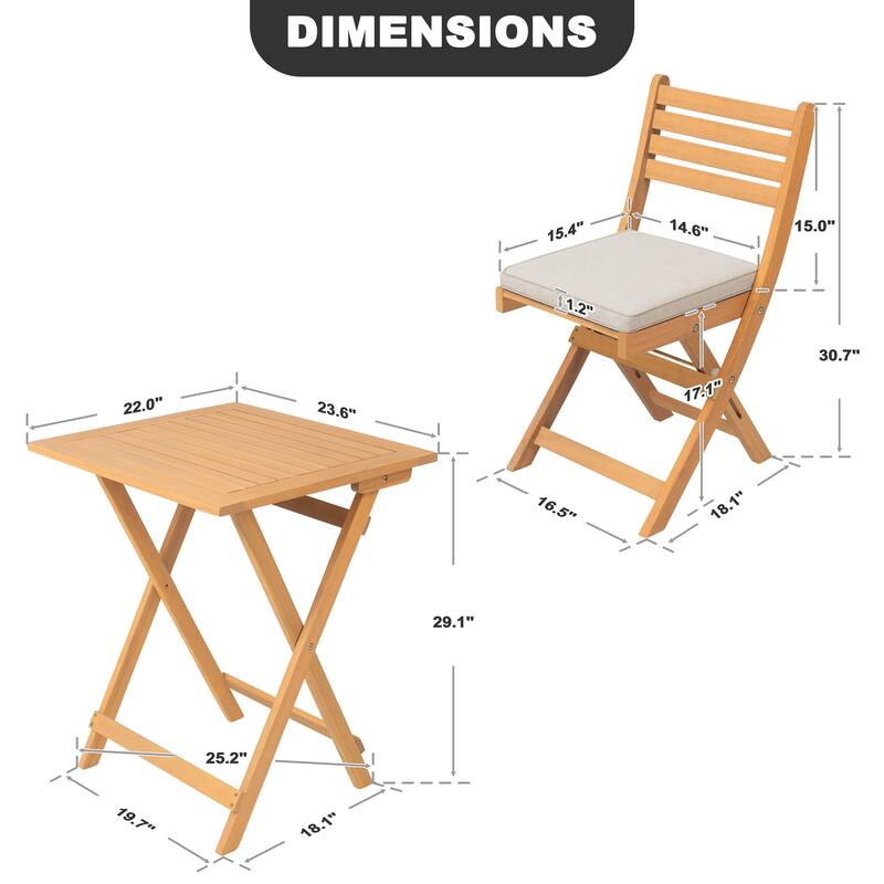 3PCS Patio Bistro Set with Foldable Design
