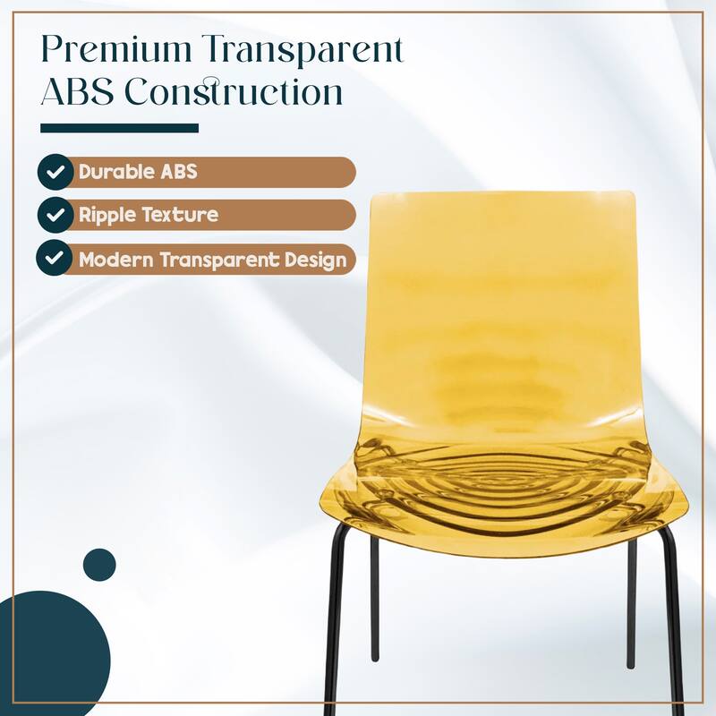 Astor Modern Minimalist Transparent Dining Chair with Black Metal Legs and Ripple Design Accent Side Chair for Indoor & Outdoor