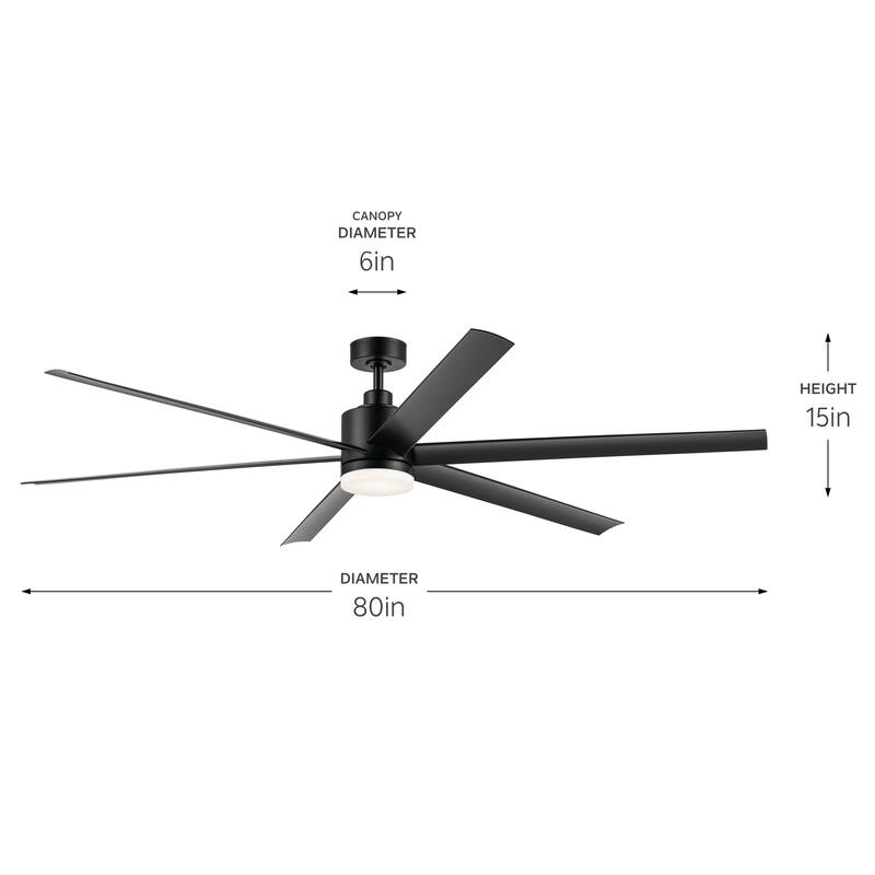 Kichler Lighting Loa 80 Inch Ceiling Fan with Satin Etch Cased Opal Glass in Satin Black with Black Blades