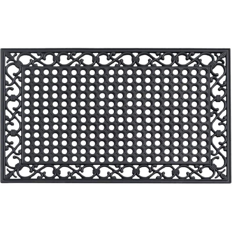 A1HC Natural Rubber Outdoor Doormat, 24"x36” outside entryway Scrapes Shoes Clean of Dirt Heavy Duty Door mat - Geometric Black
