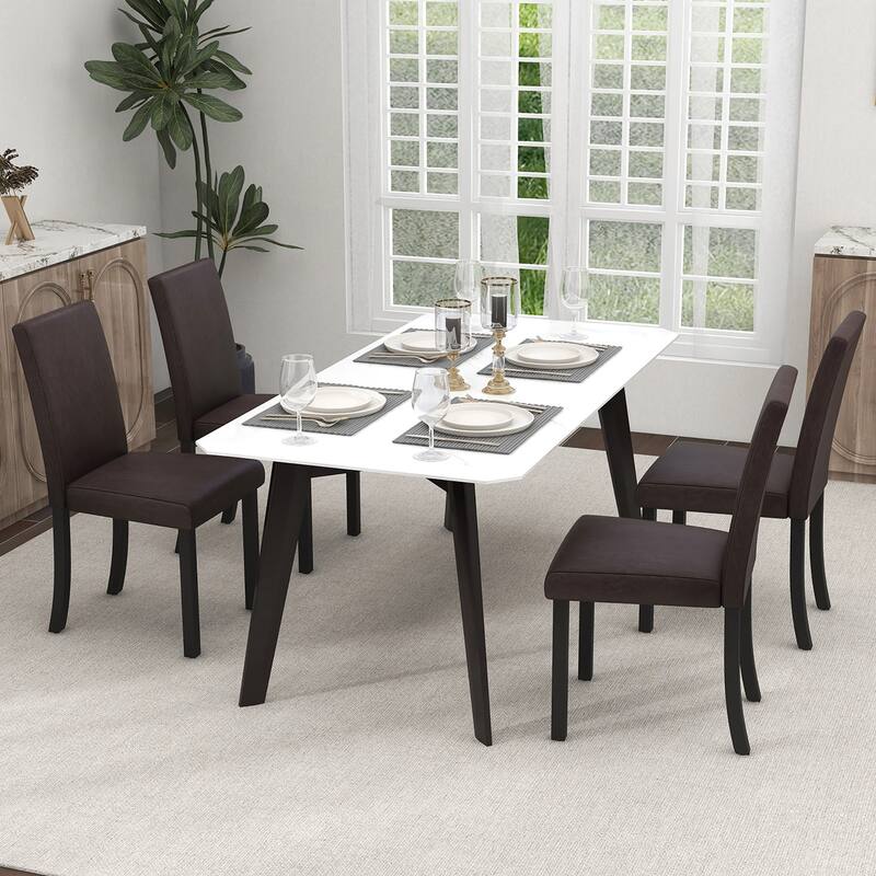 Gymax Dining Chair Set of 4 w/ Acacia Wood Frame & Rubber Wood Legs