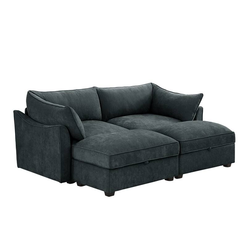 Modern Chenille Sectional Sofa Couch with Hidden Storage & 2 Ottoman