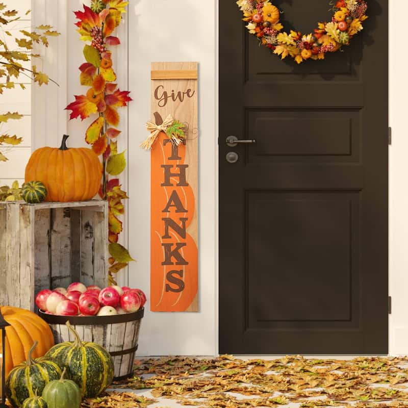 Glitzhome 42"H Fall Thanksgiving Wooden Pumpkin Porch Sign