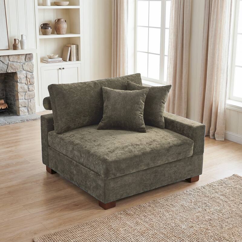 Plush Chenille Single Modular Sectional Sofa Chaise with Pillows