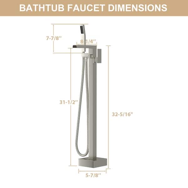 dimension image slide 1 of 2, Freestanding Bathtub Faucet Waterfall Tub Filler Brushed Nickel Floor Mount Brass Bathroom Faucets with Hand Shower
