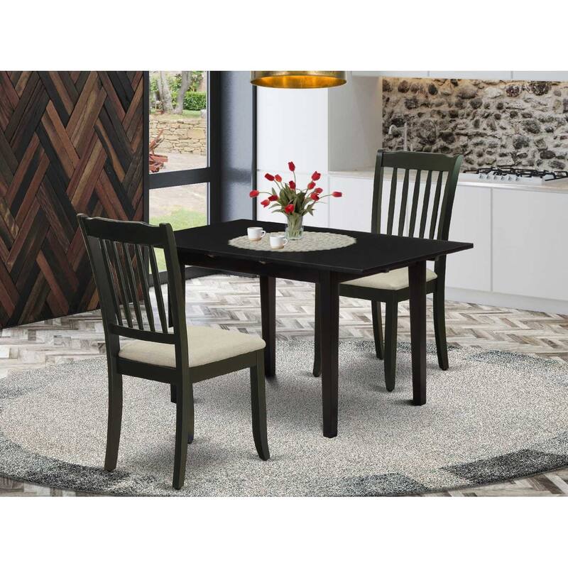 HomeStock 3-Piece Black Finish Rectangular Solid Wood Top With Butterfly Leaf Dining Table Set