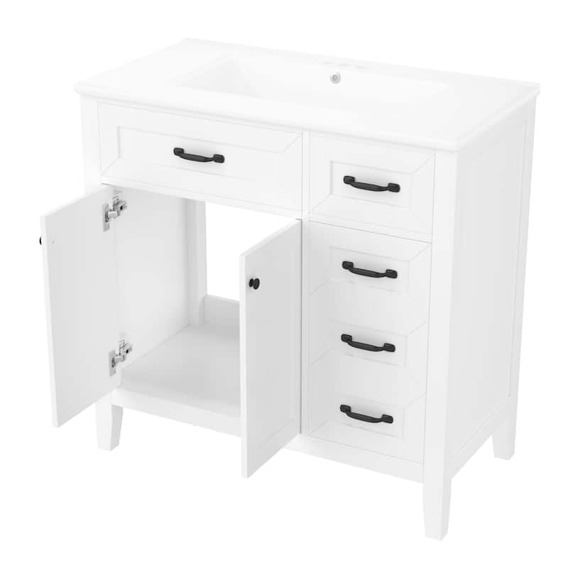 Bathroom Vanity with Sink, Bathroom Vanity Set with Drawers, Freestanding Storage Cabinet with 2 Soft Close Doors