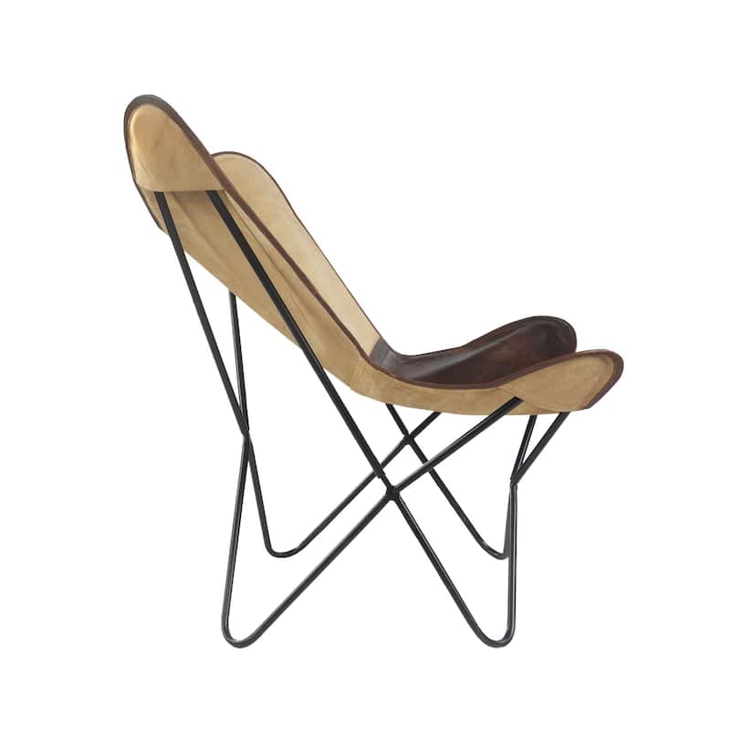 37" Brown and Off-White Deer Faux Leather Sling-Style Butterfly Chair
