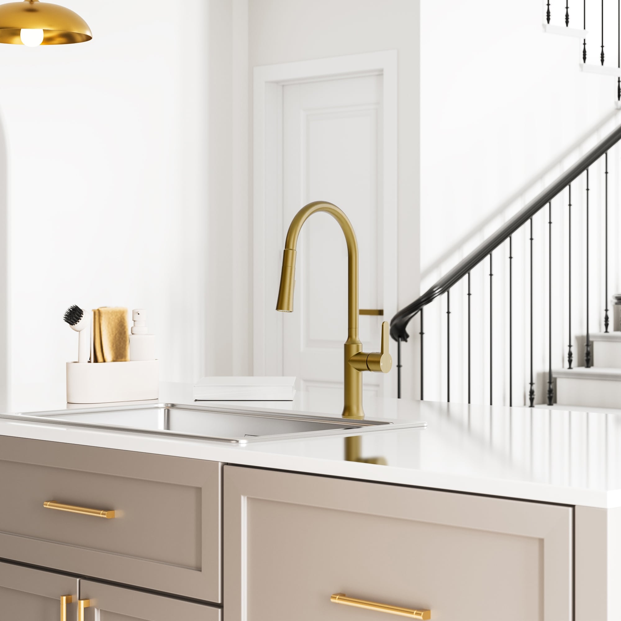 GRANDJOY 18-inch High Arc Pull Down Kitchen Faucet with 360 Swivel Dual Function Sprayer 1.8 GPM