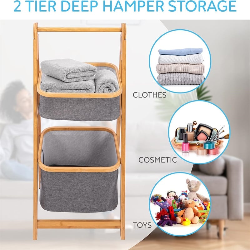 2 Tier Fold Out Hamper Shelf Storage - 12.99"D x 17.52"W x 38.98"H
