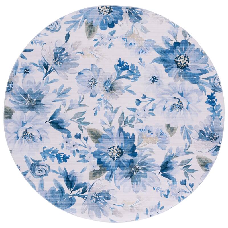 SAFAVIEH Malibu Celestina Machine Washable & Slip Resistant Rug - 6' Round - Light Blue/Blue