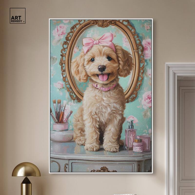 Puppy at the Vanity Canvas by Art Remedy