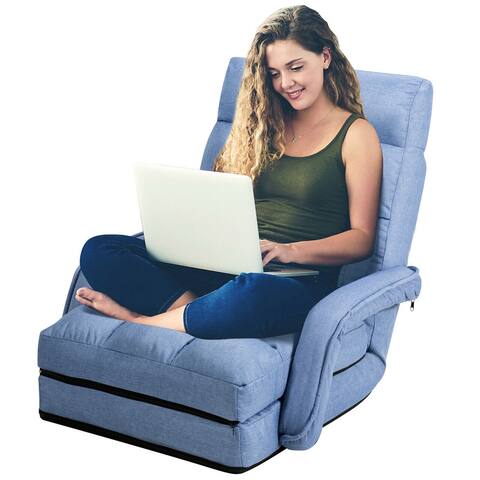 Gymax Folding Floor Chair Adjustable Armchair Chaise Lounge Chair Lazy - 27.5'' x 26'' x 29''
