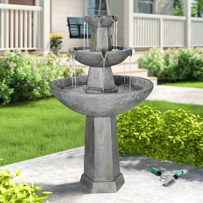 43.3-Inch Tall Outdoor 3-Tiered Pedestal Water Fountain and Birdbath