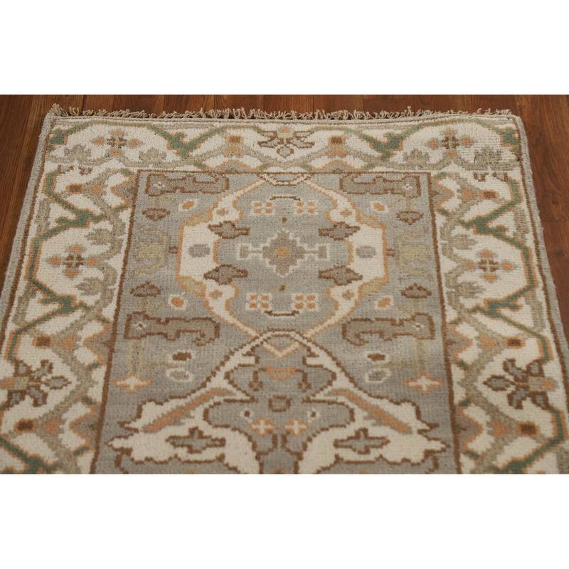 All-Over Oushak Oriental Runner Rug Handmade Wool Carpet - 2'7"x 15'6"