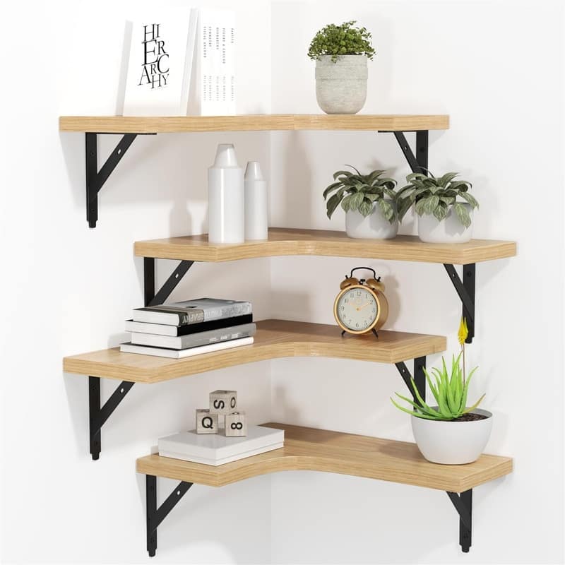 Corner Floating Shelves Wall Mounted Set of 4 - 11.4"D x 16"W x 0.6"H - Natural