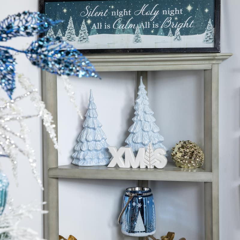 8" White and Gold "XMAS" Ceramic Christmas Tabletop Sign