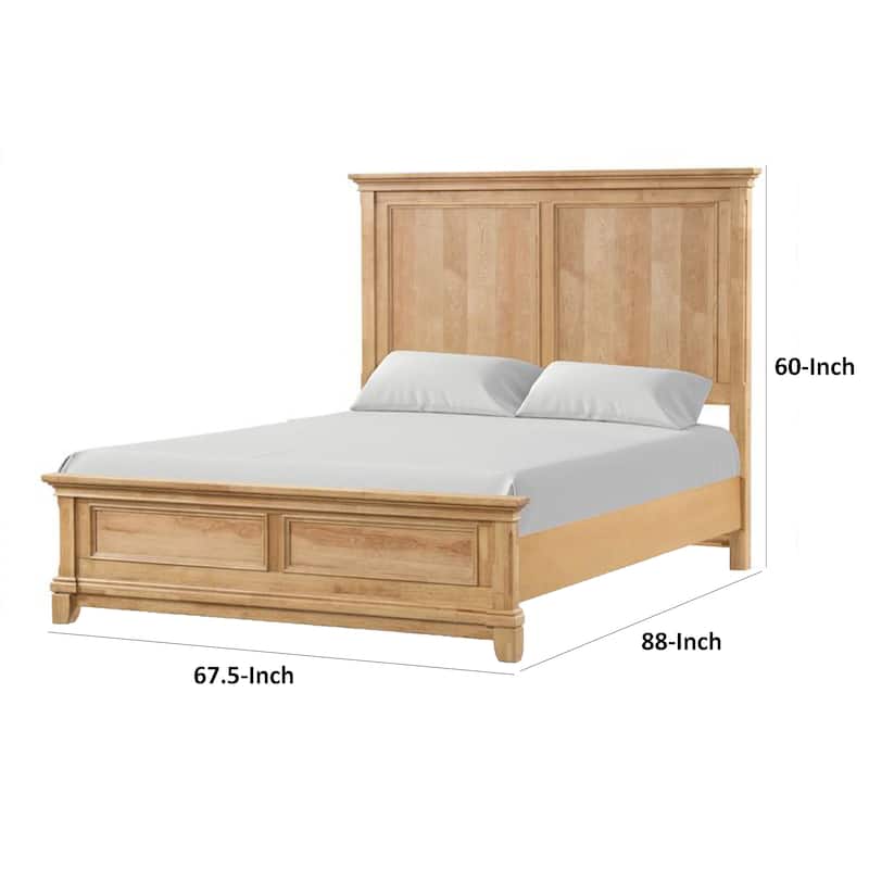 Lexa Queen Bed w Plank Headboard and Molding, Natural Oak Brown Wood
