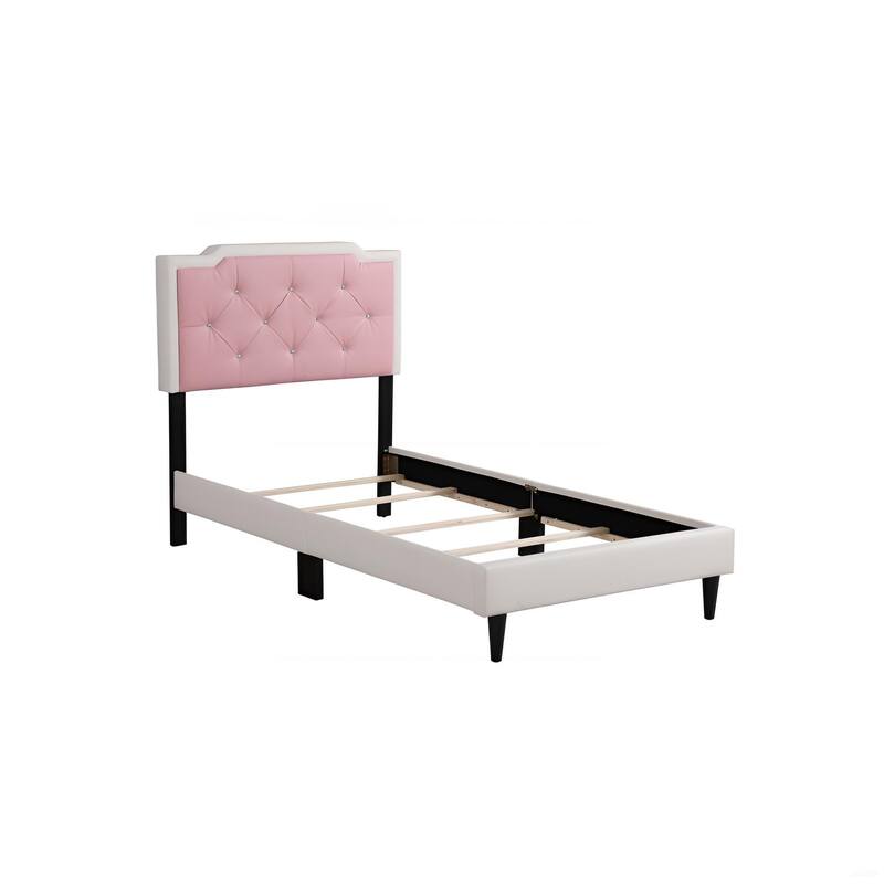 Contemporary White Twin Bed with Tufted Headboard - All in One Box
