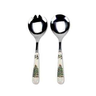 Spode Set of 2 Christmas Tree Salad Servers - 9.25" L