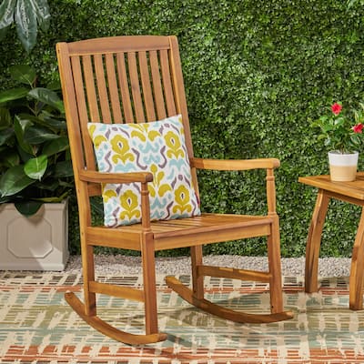 Roomfitters Classic Rocking Chair with Tall Slatted Backrest, Sculpted Armrests and Smooth Curved Runners, Teak