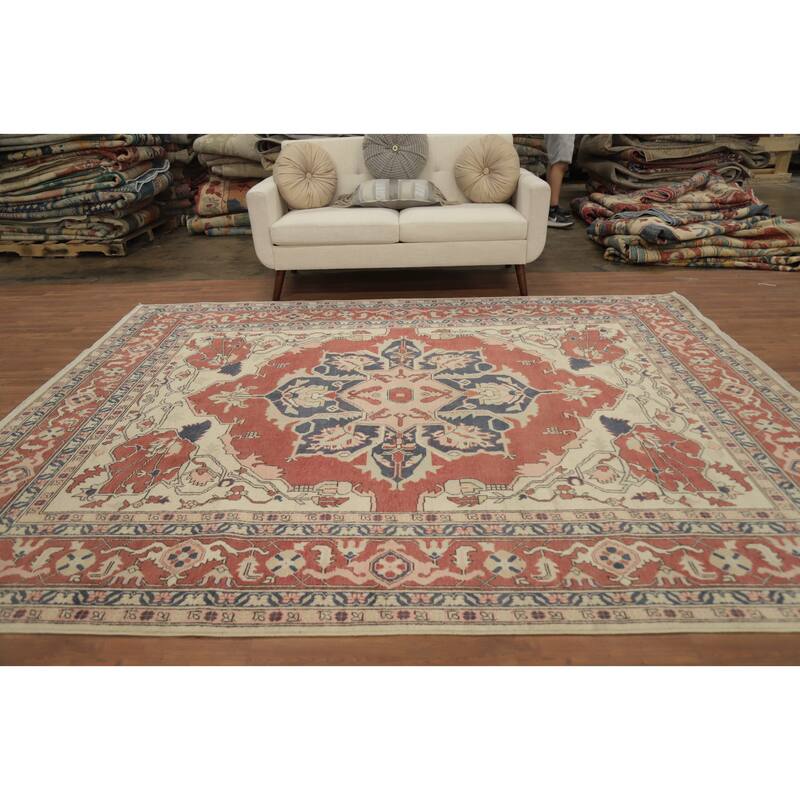 Hand Knotted Oriental 100% Wool Carpet Traditional Medallion Oranges & Rust Heriz (serapi) Area Rug - 10' 1'' X 8' 2''
