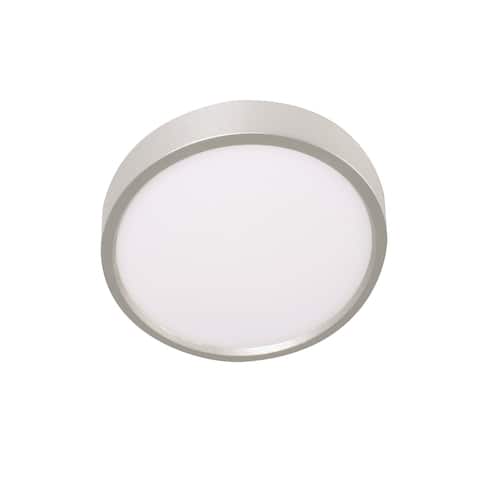 Edge Round 12-inch Satin Nickel LED Outdoor Flush Mount, White Acrylic Shade