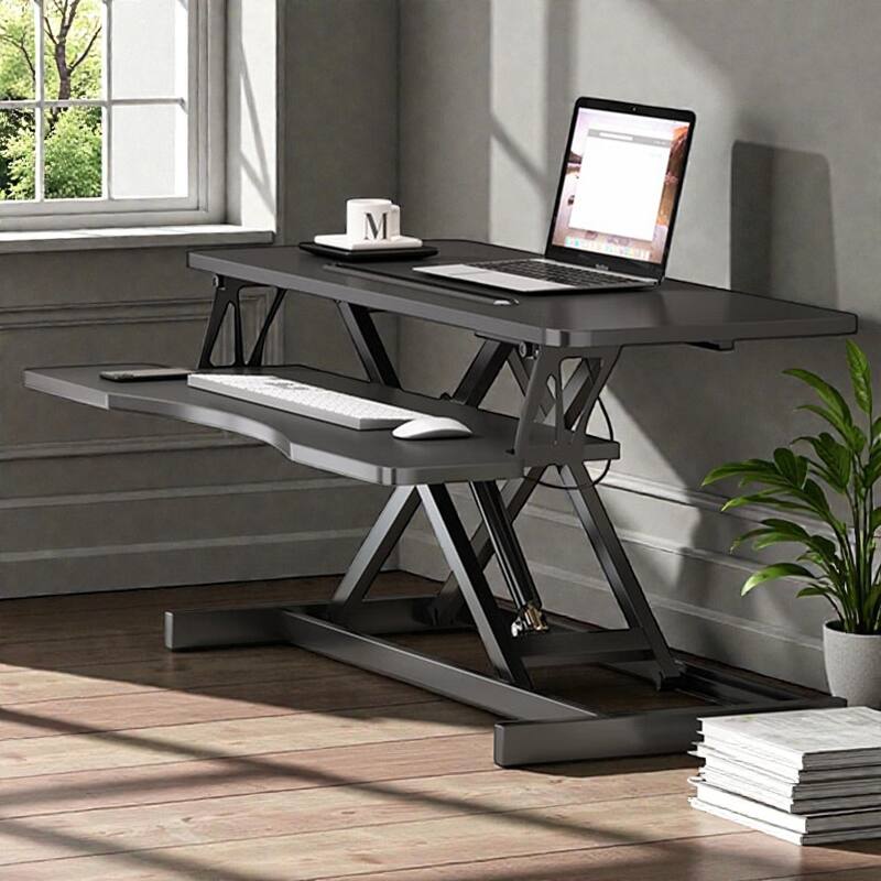 32 Inch Desk Converter Height Adjustable Sit to Stand Desk Riser with Keyboard Tray for Dual Monitor Laptop