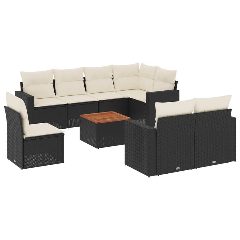 vidaXL Patio Sofa Set with Cushions Outdoor Furniture 9 Piece Poly Rattan - 21.7 x 21.7 x 14.6