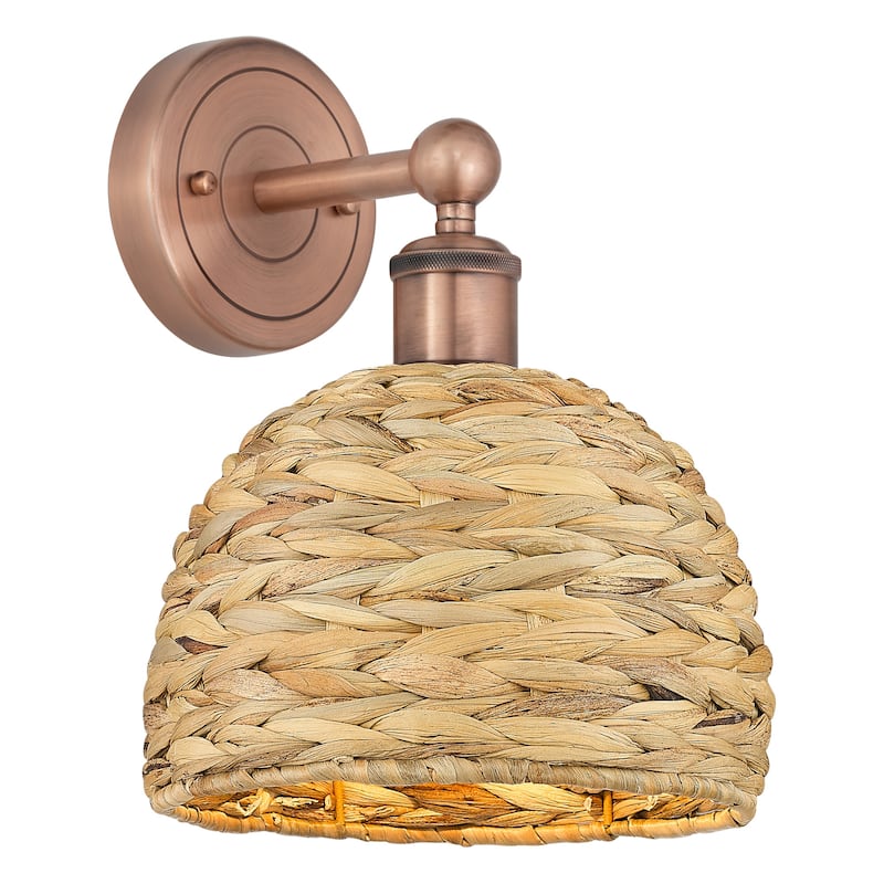 Innovations Lighting 616-1W-11-8 Woven Rattan Sconce Woven Rattan 11" - Antique Copper / Natural