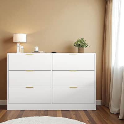 Modern 6 Drawer Dresser, 47" Wide Storage Cabinet, Wooden Chest of Drawers for Bedroom and Entryway