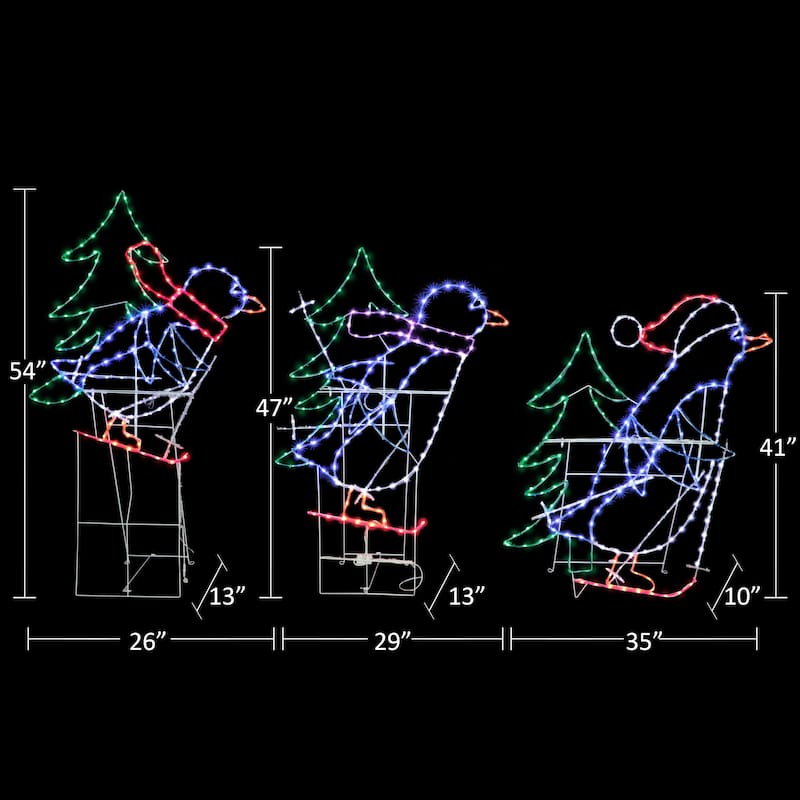 Puleo International Set of 3 Skiing Penguins with Tree Christmas Outdoor Decor - White