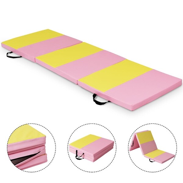 Shop Costway Pink Yellow Tri Fold Gymnastics Mat 6 X2 Folding