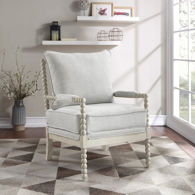 Kaylee Spindle Chair in Fabric with White Frame - Light Grey